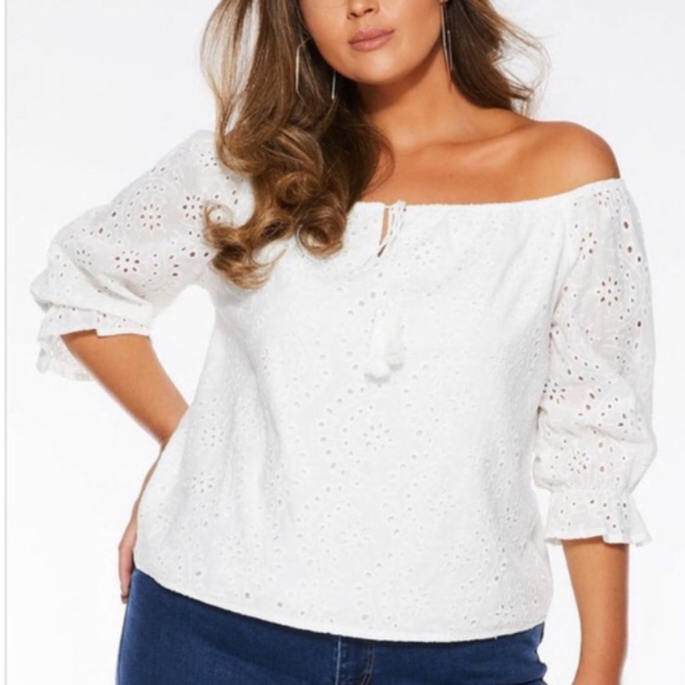 White Off the shoulder eyelet blouse Quiz Brand